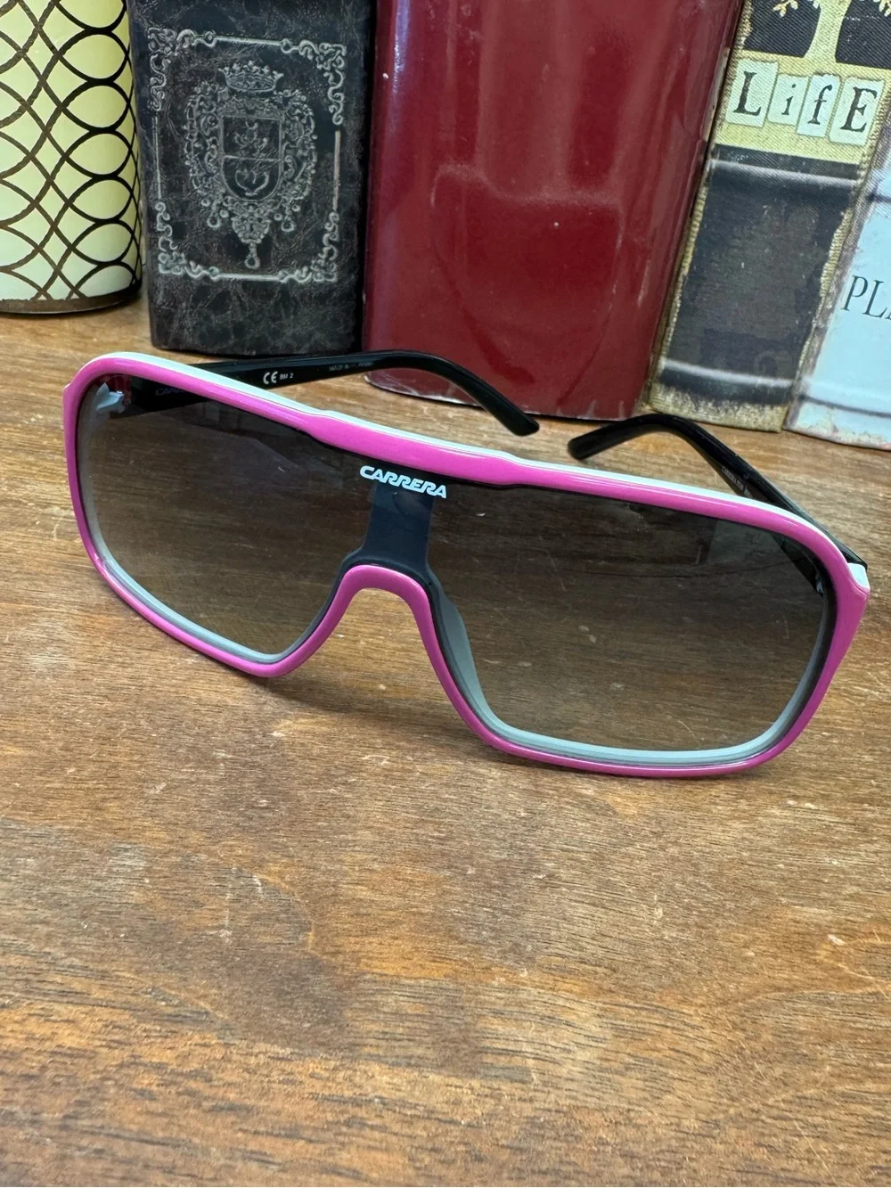 Carrera Aviator Glasses Purple Pink Front Frame Black Temples Light Dark Lenses